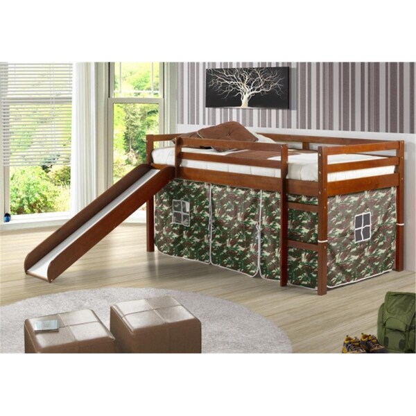 Fixturesfirst PD-750TE-C Twin Size Tent Loft with Slide & Slat-Kits Mattress Ready Light Espresso & Camo FI471955 - main